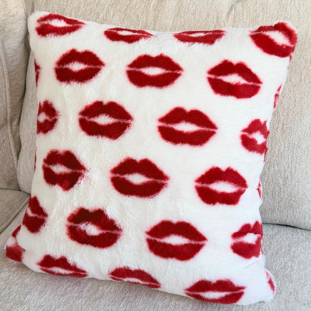 Cupcakes & Cashmere Red and White Kiss Print Pillow